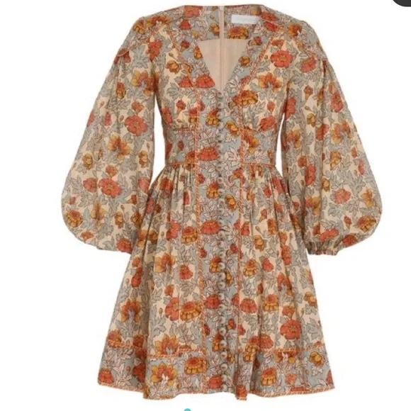 Zimmermann Andie Buttoned Mini Dress in Blue Floral 0P - Picture 14 of 14